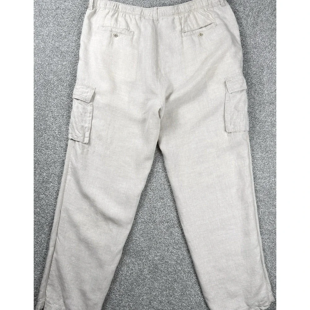 Tommy Bahama Relax Linen Cargo Pants Men XL Beige Drawstring Beach Casual
